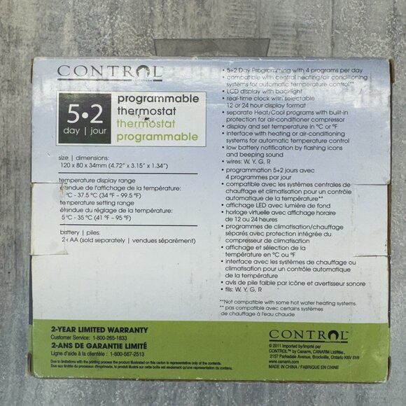 Control Programmable thermostat 5+2 Day Programming with 4 programs per day LCD - Picture 3 of 7
